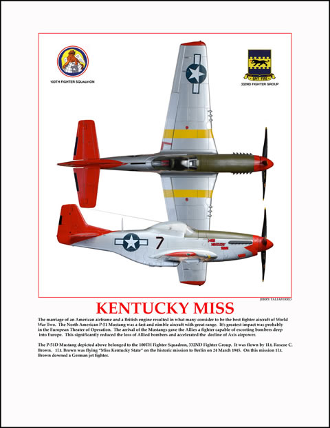 "Kentucky Miss" Tuskegee Airmen P-51 Print by Jerry Taliaferro